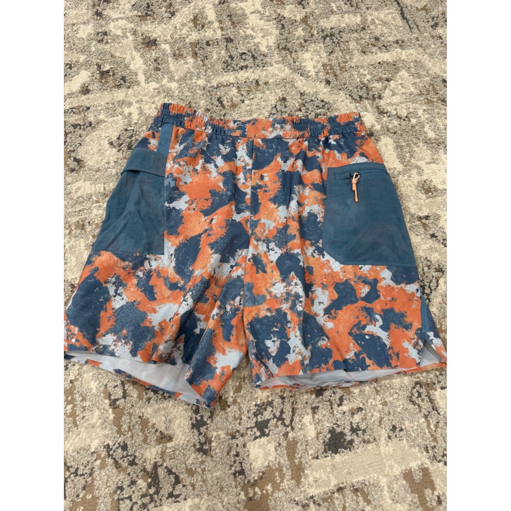 Lululemon Mens License to Train Lined Short 7 Orange Blue Camo LM7B06S Size M